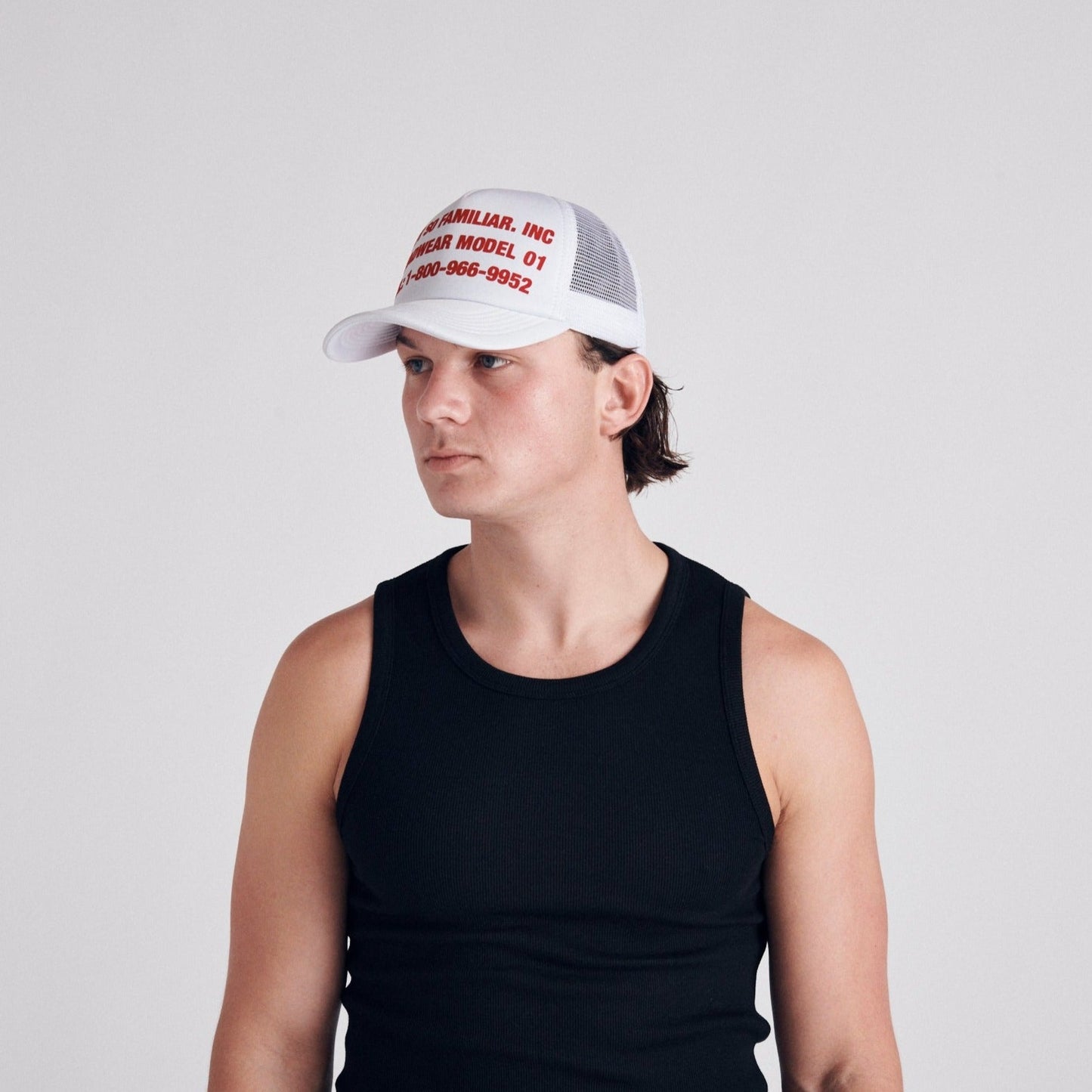 NSF TRUCKER CAP ICE GREY AND RED